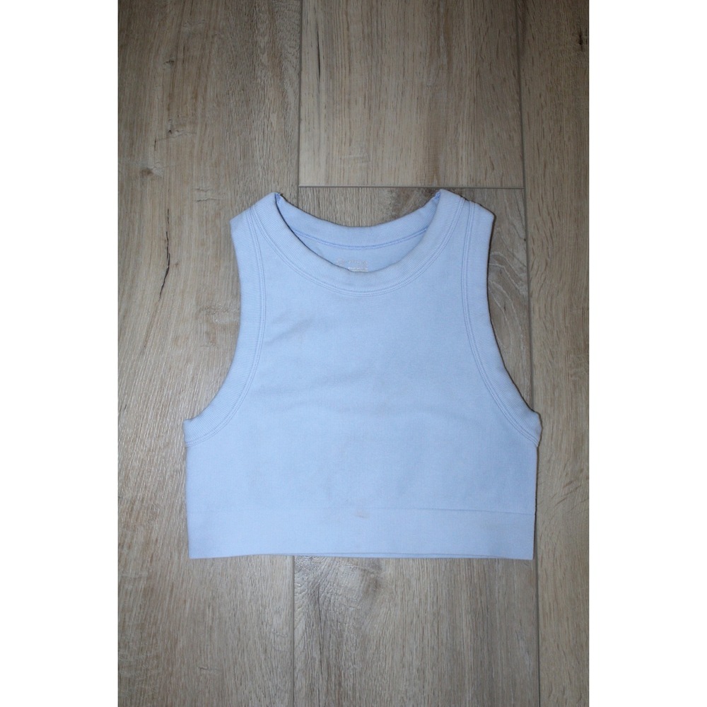 Aerie OFFLINE Real Good Ribbed Crop Tank Top Sports Bra Light Blue M